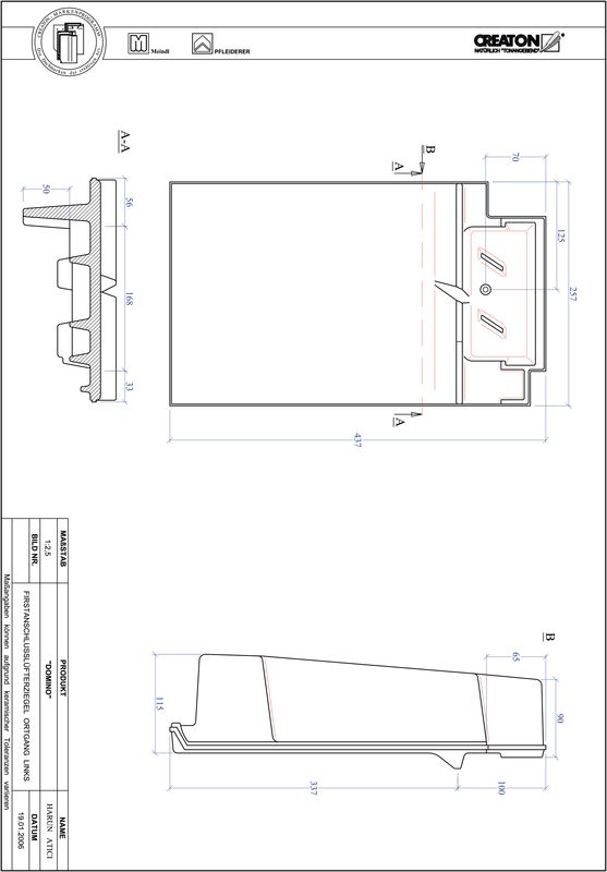 Termék CAD file DOMINO taréjszellőző-szegélycserép, bal FALOGL