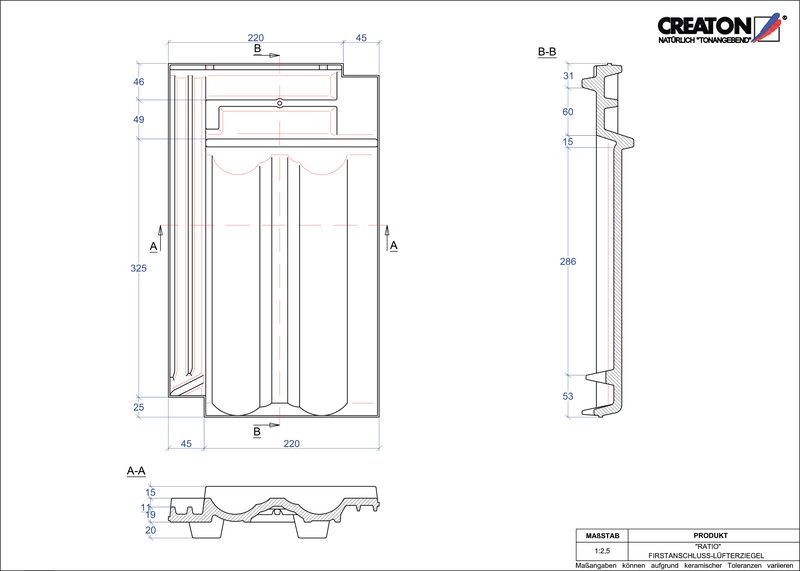 Termék CAD file RATIO taréjszellőző cserép FALZ