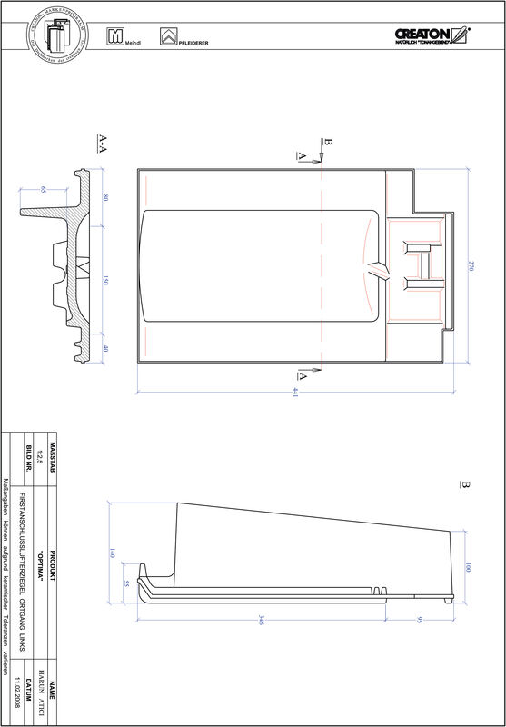 Termék CAD file OPTIMA taréjszellőző-szegélycserép, bal FALOGL