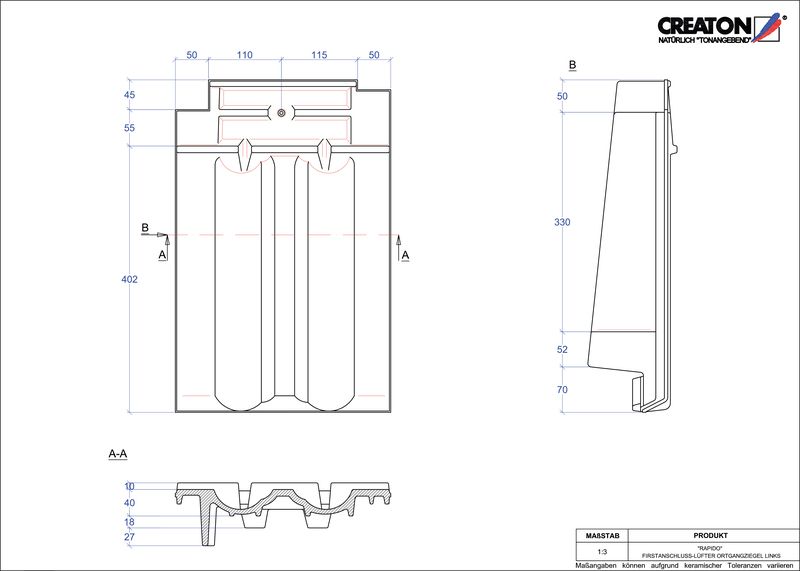 Termék CAD file RAPIDO taréjszellőző-szegélycserép, bal FALOGL