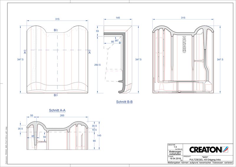 Termék CAD file MZ3 NEU félnyeregtető szegélycserép, bal PULTOGL