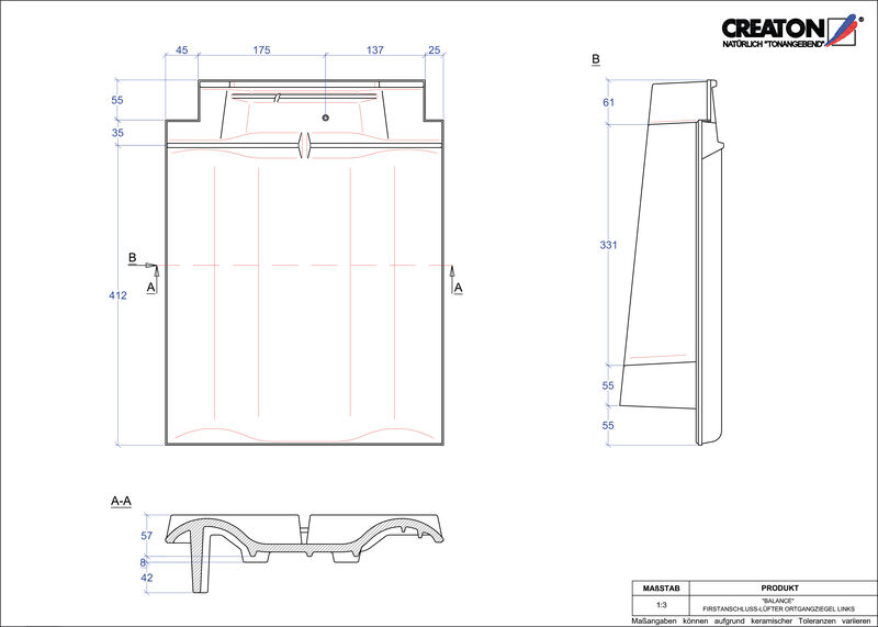 Termék CAD file BALANCE taréjszellőző-szegélycserép, bal  FALOGL