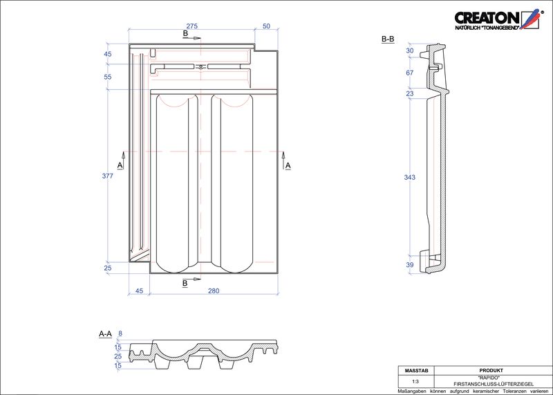 Termék CAD file RAPIDO taréjszellőző cserép FALZ