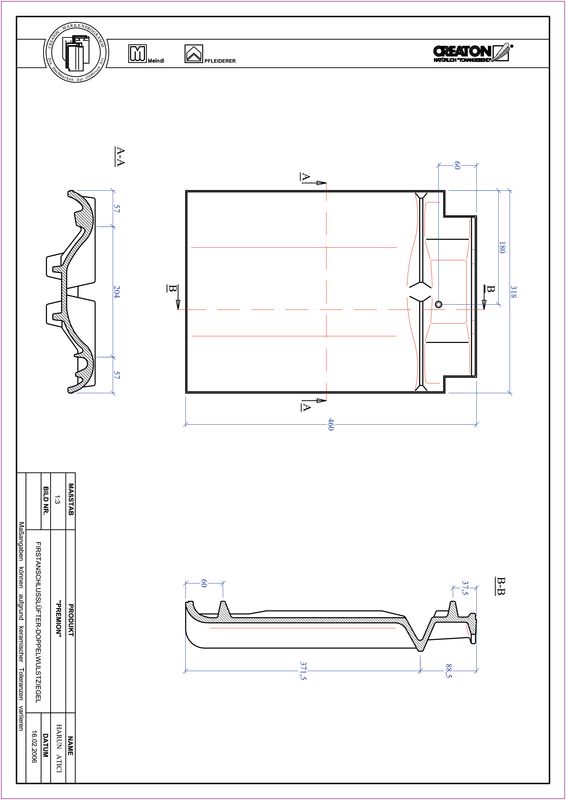 Termék CAD file PREMION kettőshullámú taréjszellőző cserép FALDWZ