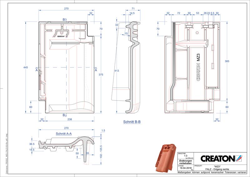 Termék CAD file MZ3 NEU taréjszellőző-szegélycserép, jobb FALOGR