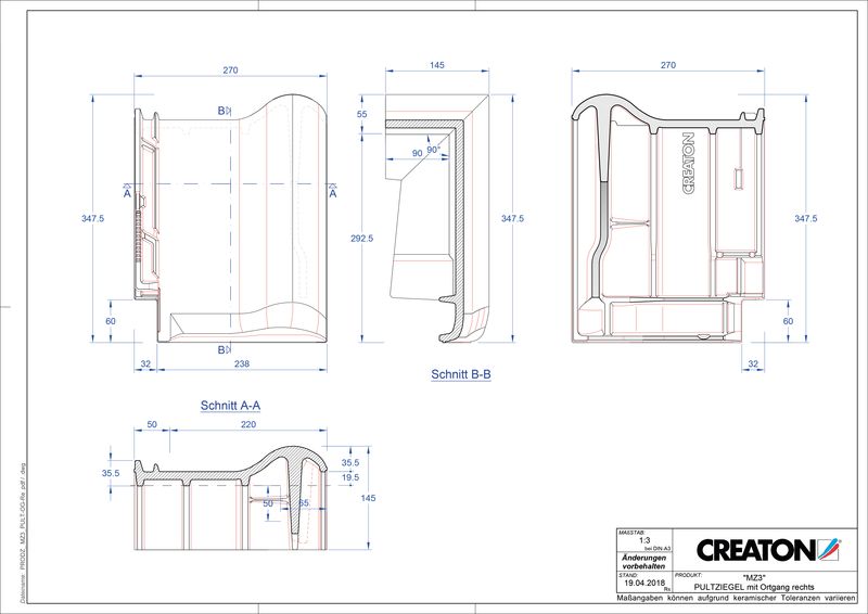 Termék CAD file MZ3 NEU  félnyeregtető szegélycserép, jobb PULTOGR