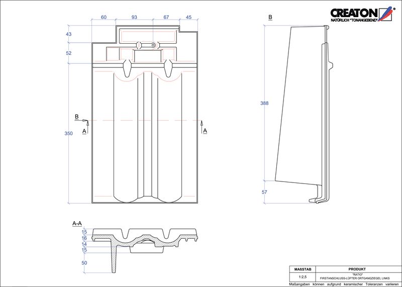 Termék CAD file RATIO taréjszellőző-szegélycserép, bal FALOGL