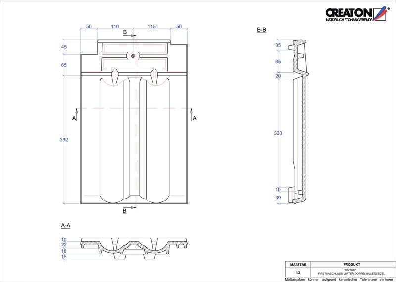 Termék CAD file RAPIDO kettőshullámú taréjszellőző cserép FALDWZ