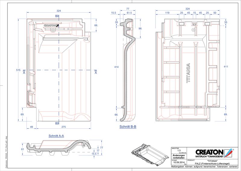 Termék CAD file TITANIA taréjszellőző cserép FALZ