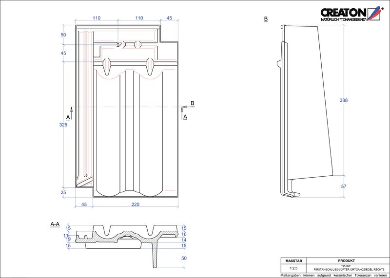 Termék CAD file RATIO taréjszellőző-szegélycserép, jobb FALOGR