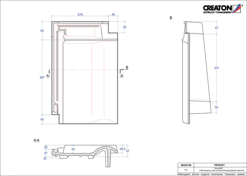 Termék CAD file BALANCE taréjszellőző-szegélycserép, jobb FALOGR